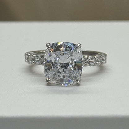 Soft Geometry 3.5Ct Cushion Cut Simulated Diamond Engagement Ring in White Gold Plated Silver