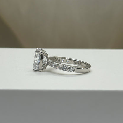 Soft Geometry 3.5Ct Cushion Cut Simulated Diamond Engagement Ring in White Gold Plated Silver