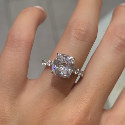 Soft Geometry 3.5Ct Cushion Cut Simulated Diamond Engagement Ring in White Gold Plated Silver