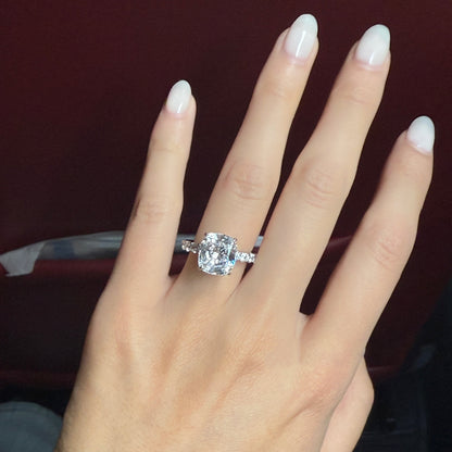Soft Geometry 3.5Ct Cushion Cut Simulated Diamond Engagement Ring in White Gold Plated Silver