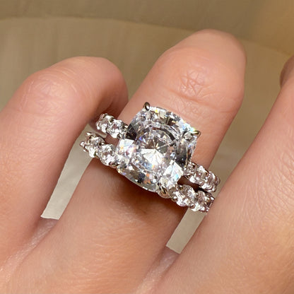Layered Harmony 3.5Ct Cushion Cut 2-Piece Wedding Set in White Gold Plated Silver