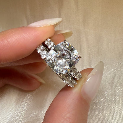 Layered Harmony 3.5Ct Cushion Cut 2-Piece Wedding Set in White Gold Plated Silver