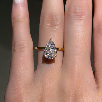 Golden Teardrop 2Ct Pear Cut Simulated Diamond Engagement Ring in Yellow Gold Plated Silver