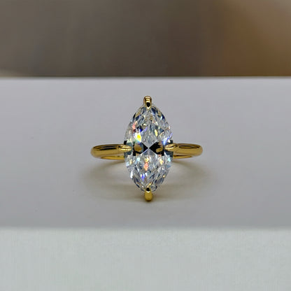 Dual-Tone Drama 3Ct Marquise Cut Simulated Diamond Engagement Ring in Two-Tone Plated Silver