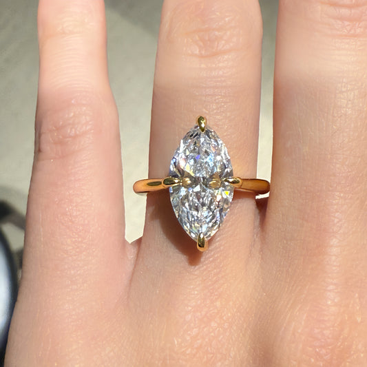 Dual-Tone Drama 3Ct Marquise Cut Simulated Diamond Engagement Ring in Two-Tone Plated Silver