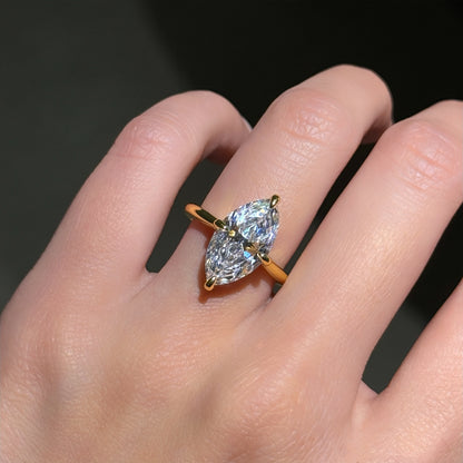 Dual-Tone Drama 3Ct Marquise Cut Simulated Diamond Engagement Ring in Two-Tone Plated Silver