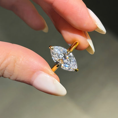 Dual-Tone Drama 3Ct Marquise Cut Simulated Diamond Engagement Ring in Two-Tone Plated Silver