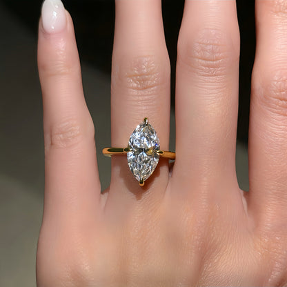 Dual-Tone Drama 3Ct Marquise Cut Simulated Diamond Engagement Ring in Two-Tone Plated Silver