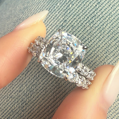 Layered Harmony 3.5Ct Cushion Cut 2-Piece Wedding Set in White Gold Plated Silver