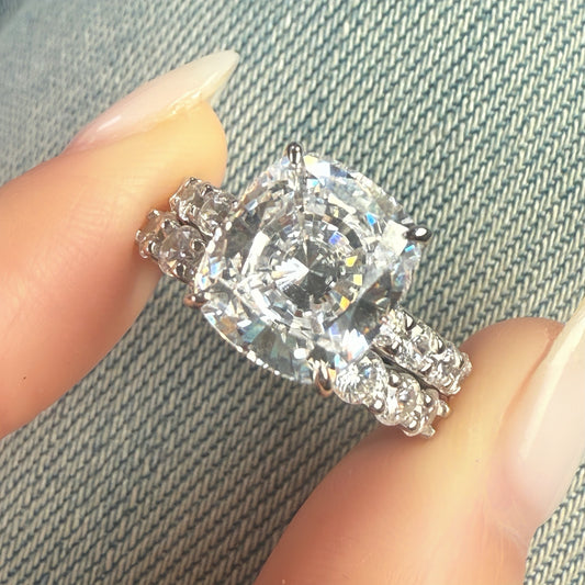 Layered Harmony 3.5Ct Cushion Cut 2-Piece Wedding Set in White Gold Plated Silver