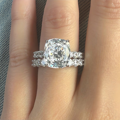 Layered Harmony 3.5Ct Cushion Cut 2-Piece Wedding Set in White Gold Plated Silver