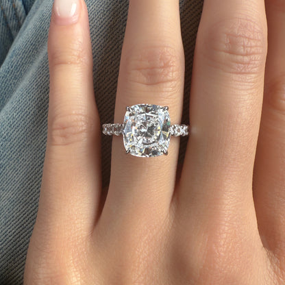 Soft Geometry 3.5Ct Cushion Cut Simulated Diamond Engagement Ring in White Gold Plated Silver