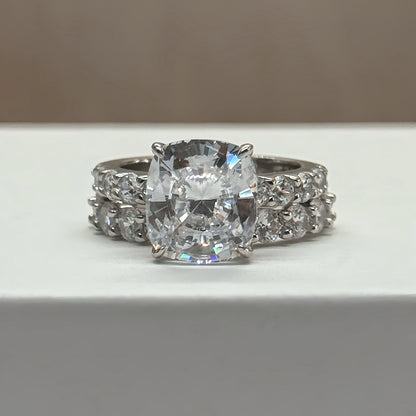 Layered Harmony 3.5Ct Cushion Cut 2-Piece Wedding Set in White Gold Plated Silver