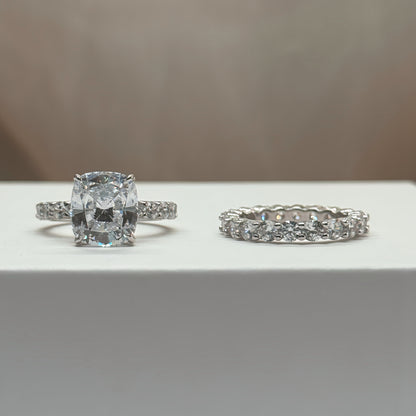 Layered Harmony 3.5Ct Cushion Cut 2-Piece Wedding Set in White Gold Plated Silver