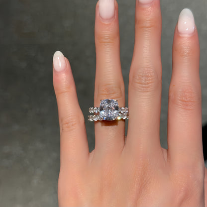 Layered Harmony 3.5Ct Cushion Cut 2-Piece Wedding Set in White Gold Plated Silver