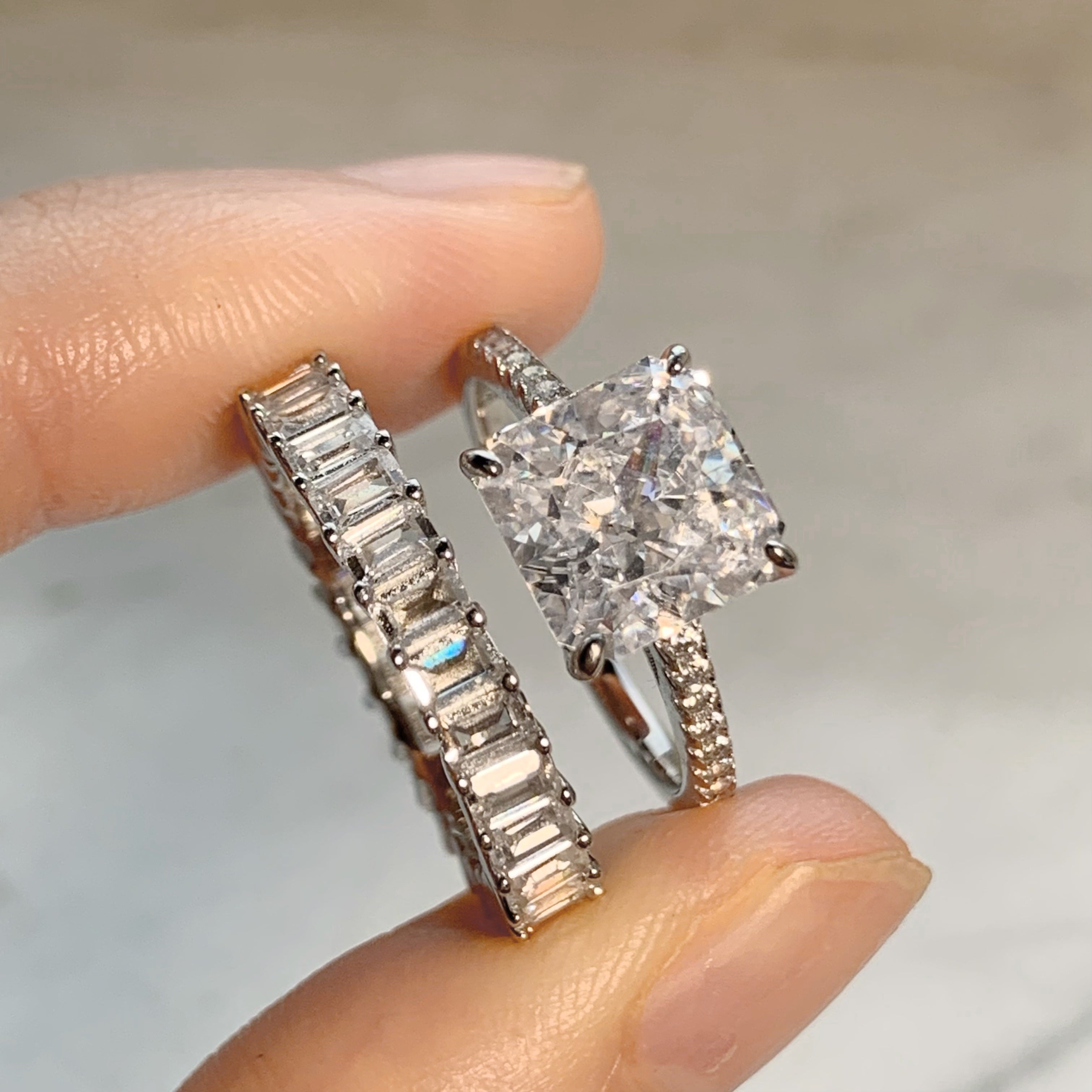 Elegant 3.0 Carat Radiant cut 2pc Wedding Ring Set for Women in Sterling Silver