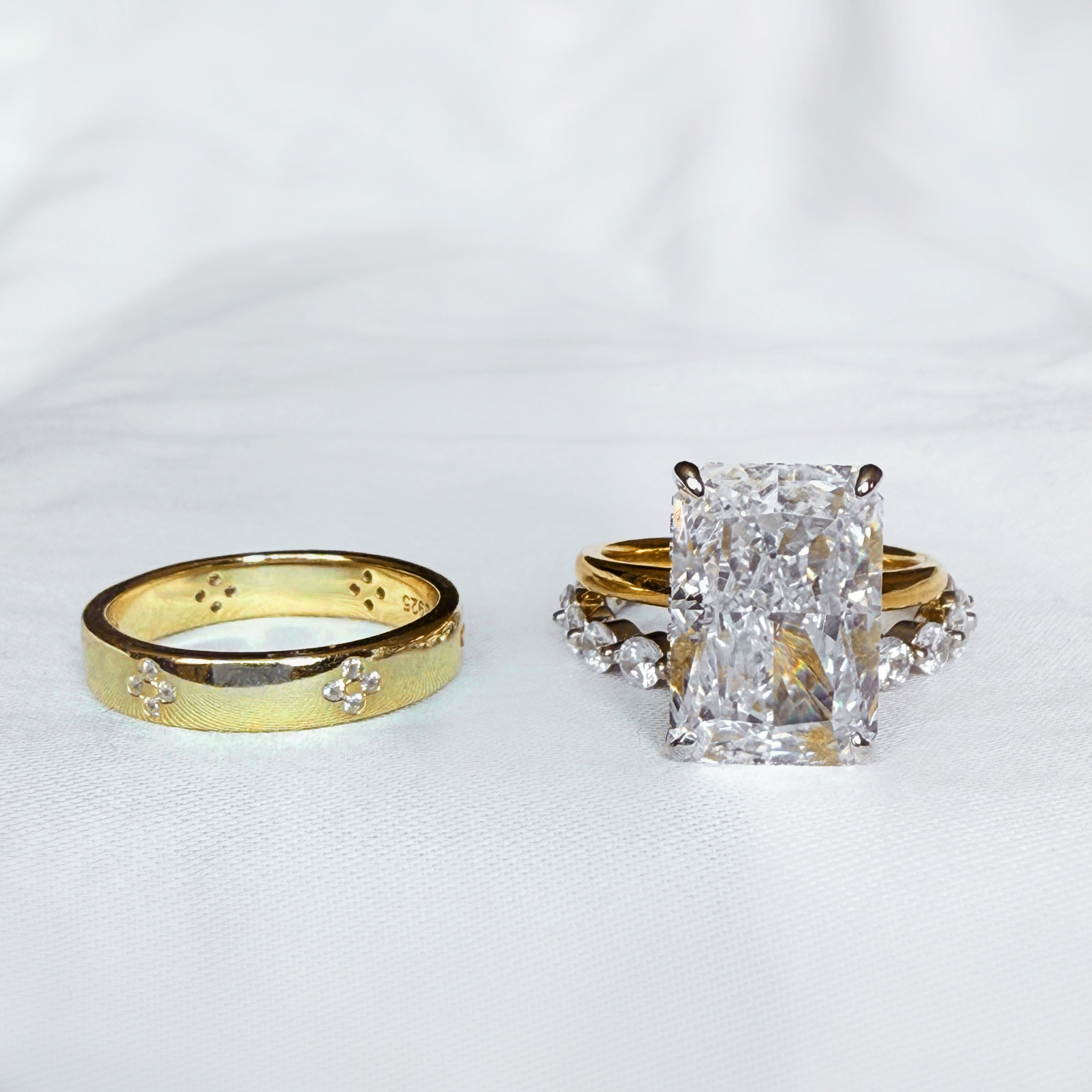 Regal Radiance 5.0 Carat Radiant Cut 3-Piece Wedding Set in Sterling Silver