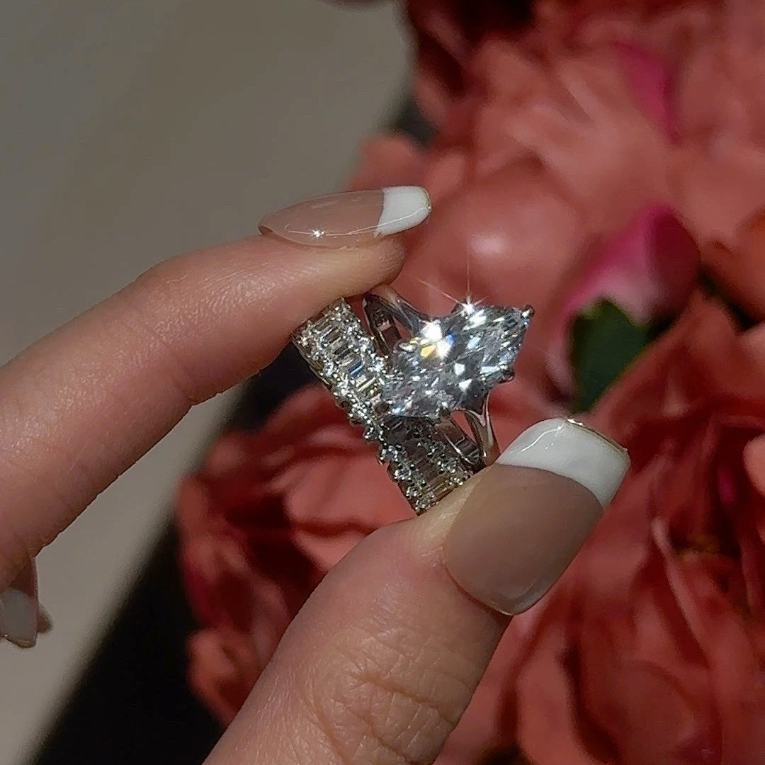 Elegant Allure 3.0 Carat Marquise Cut 3 - Piece Ring Set in Sterling Silver
