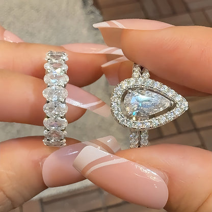 Dazzling Pear 1.5 Carat Pear Cut 3 - Piece Ring Set in Sterling Silver