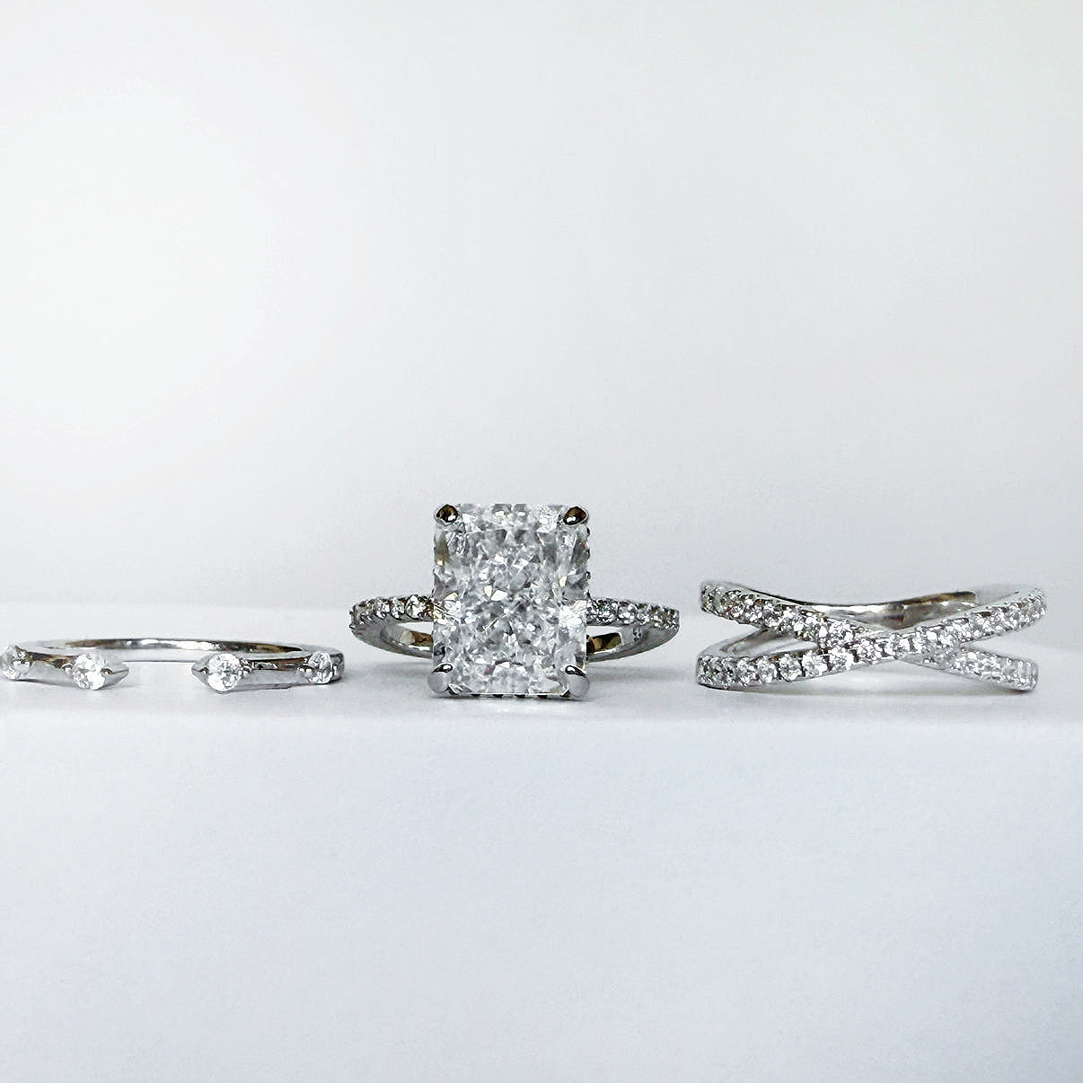 Radiant Grace 4.0 Carat Radiant Cut 3-Piece Wedding Set in Sterling Silver