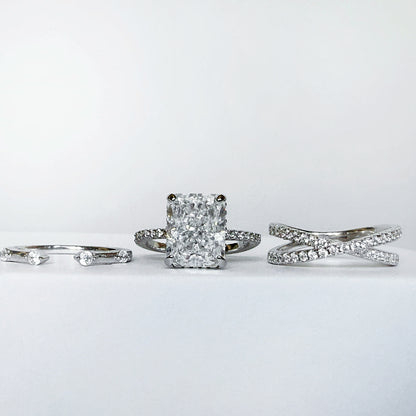 Radiant Grace 4.0 Carat Radiant Cut 3-Piece Wedding Set in Sterling Silver