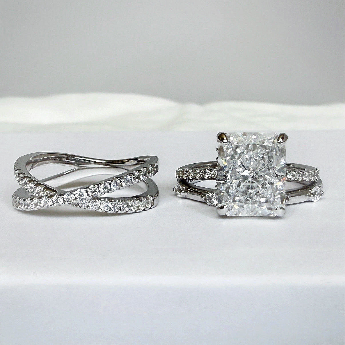 Radiant Grace 4.0 Carat Radiant Cut 3-Piece Wedding Set in Sterling Silver