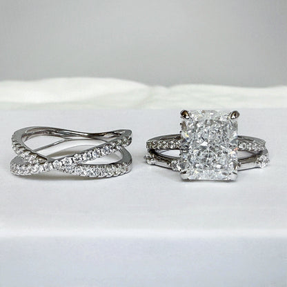 Radiant Grace 4.0 Carat Radiant Cut 3-Piece Wedding Set in Sterling Silver