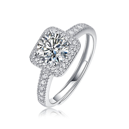 Elegant Embrace 1CT Asscher - Schliff quadratischer Moissanit-Ring aus Sterling-Silber 925 - Größenverstellbar