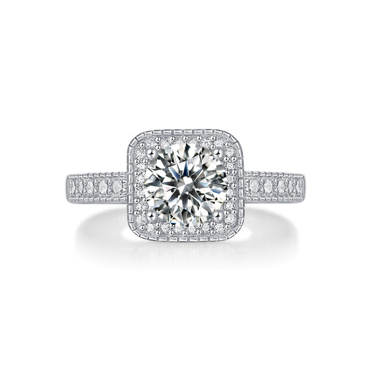 Elegant Embrace 1CT Asscher - Cut Square Moissanite Ring in Sterling Silver 925