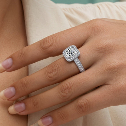 Elegant Embrace 1CT Asscher - Cut Square Moissanite Ring in Sterling Silver 925