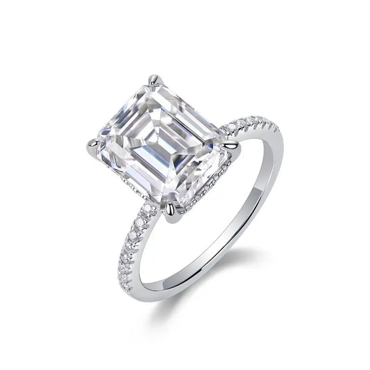 Vintage Grace 1CT Emerald - Cut Moissanite Solitaire Ring in Sterling Silver 925