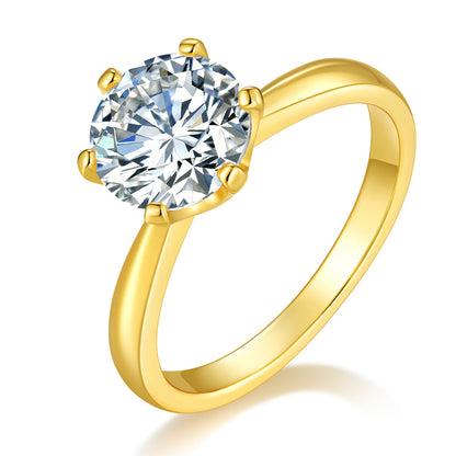 Golden Glow 1CT Round Moissanite Solitaire Ring in 18K Gold - Plated Sterling Silver 925