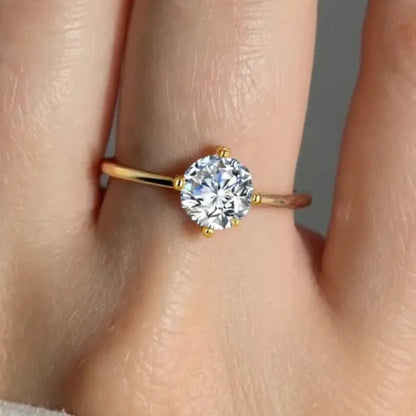 Golden Glow 1CT Round Moissanite Solitaire Ring in 18K Gold - Plated Sterling Silver 925