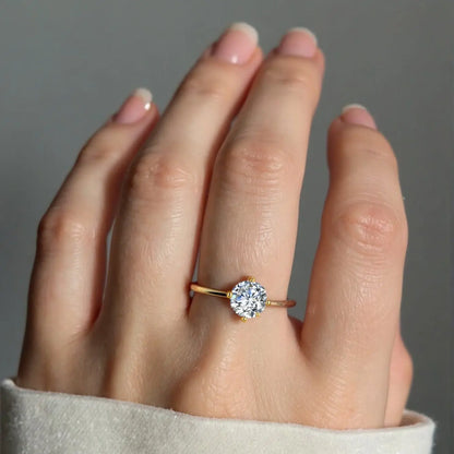 Golden Glow 1CT Round Moissanite Solitaire Ring in 18K Gold - Plated Sterling Silver 925