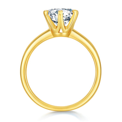 Golden Glow 1CT Round Moissanite Solitaire Ring in 18K Gold - Plated Sterling Silver 925
