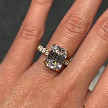 Statement Geometry 6.5Ct Emerald Cut Simulated Diamond Engagement Ring in Yellow Gold Plated Silver