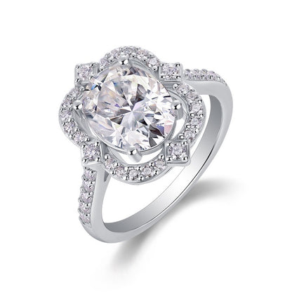 Camellia Bloom 3CT Oval Moissanite Ring in Sterling Silver 925