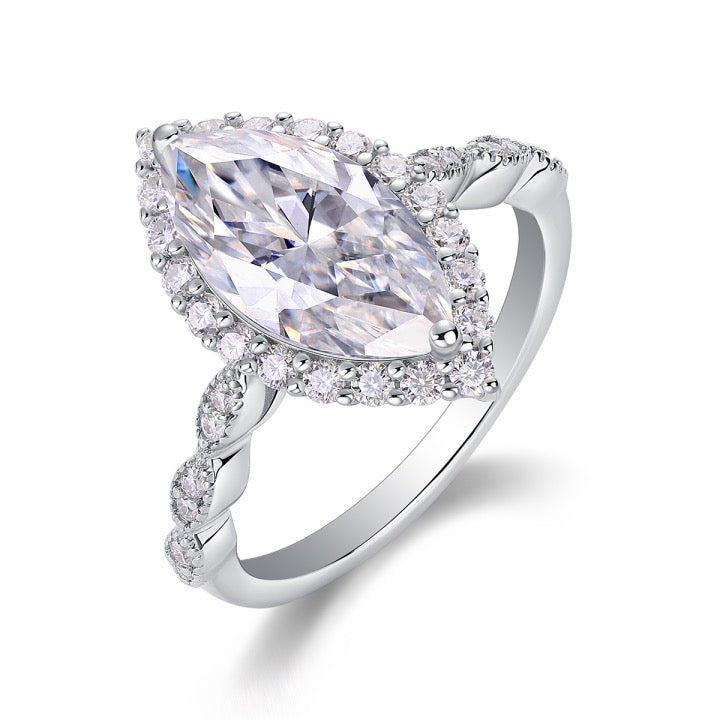 Heart's Mirror 3CT Marquise Moissanite Ring in Sterling Silver 925