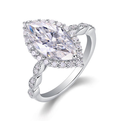 Heart's Mirror 3CT Marquise Moissanite Ring in Sterling Silver 925