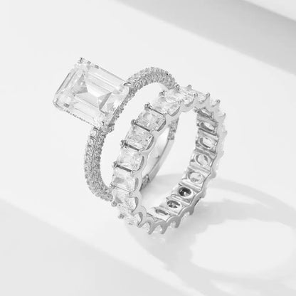 Regal 3.5 Carat Emerald Cut 2-Piece Wedding Ring Set for Women in Sterling Silver