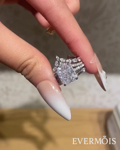 Classic Brilliance 4.0 Carat Radiant Cut 3-Piece Wedding Set in Sterling Silver